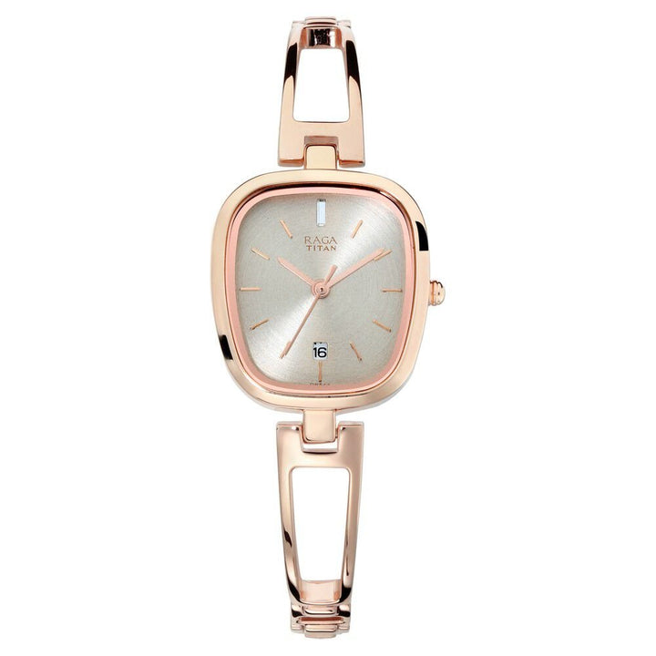 Titan Raga Viva Grey Dial Analog with Date Rose Gold Metal Strap watch for Women - The Watch Factory ®