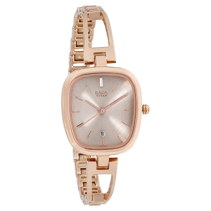 Titan Raga Viva Grey Dial Analog with Date Rose Gold Metal Strap watch for Women NS2604WM01