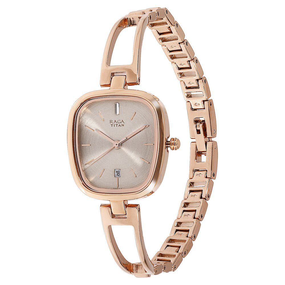 Titan Raga Viva Grey Dial Analog with Date Rose Gold Metal Strap watch for Women NS2604WM01