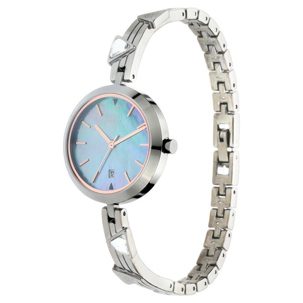 Titan Raga Viva Mother of Pearl Dial Analog with Date Metal Strap Watch for Women NQ2606QM01
