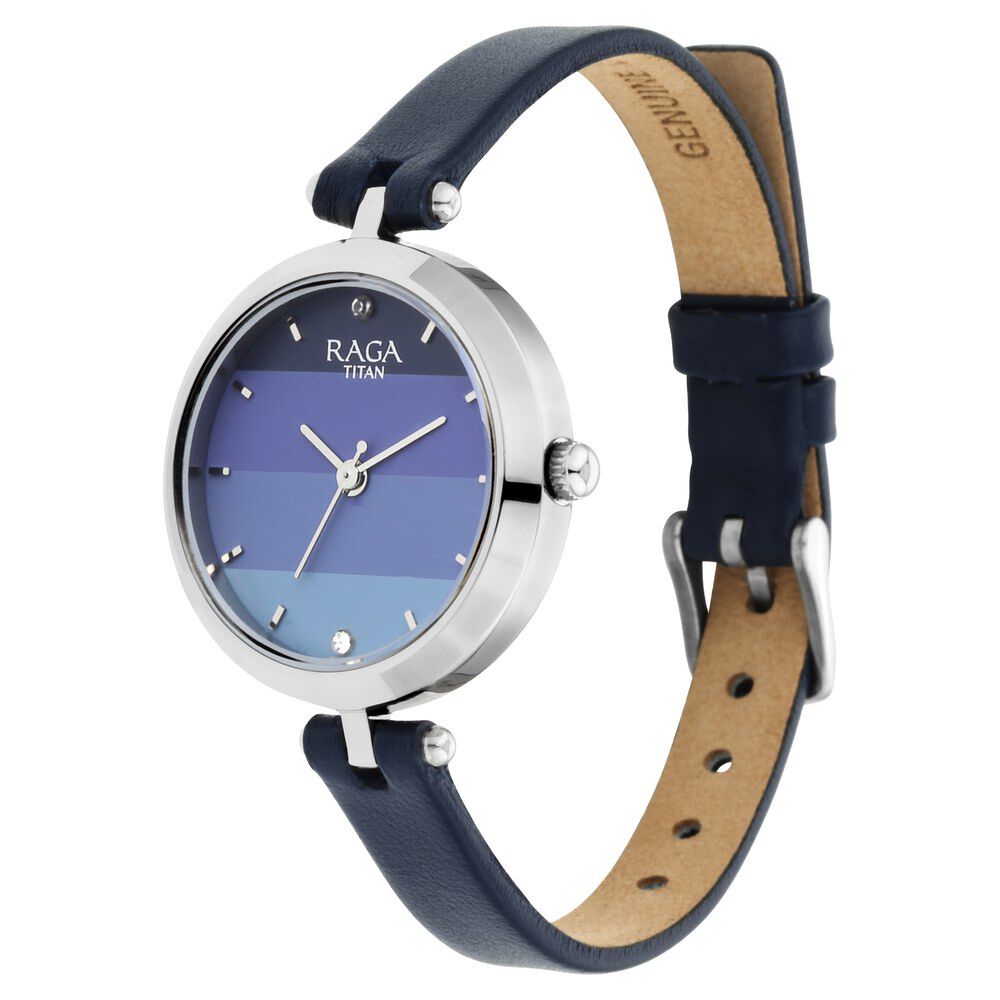 Titan Raga Viva Blue Dial Analog Leather Strap watch for Women NS2606SL02