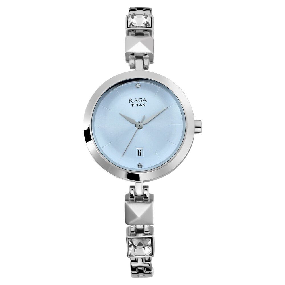 Titan Raga Viva Blue Dial Analog with Date Metal Strap watch for Women - The Watch Factory ®