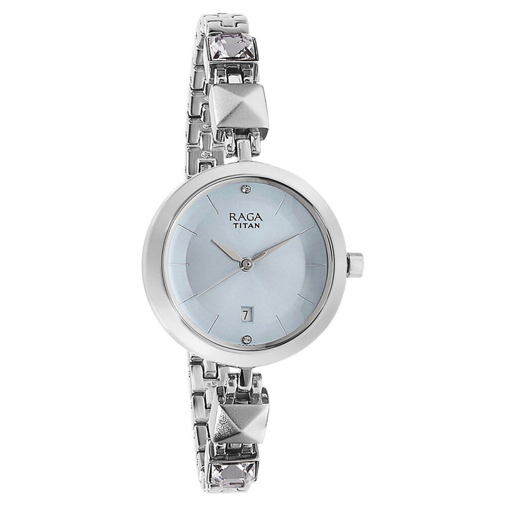 Titan Raga Viva Blue Dial Analog with Date Metal Strap watch for Women NS2606SM01