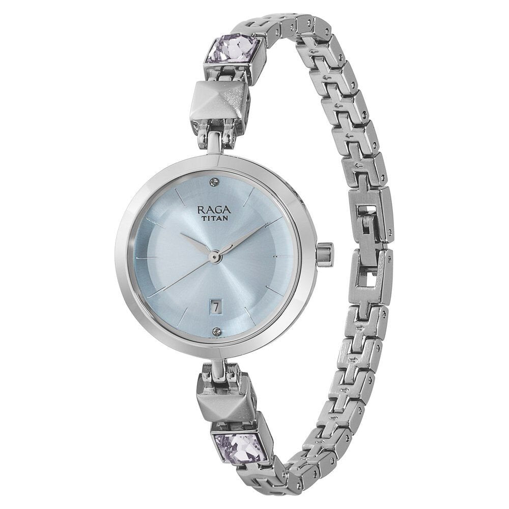 Titan Raga Viva Blue Dial Analog with Date Metal Strap watch for Women - The Watch Factory ®
