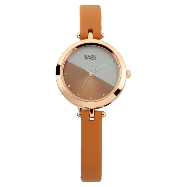 Titan Raga Viva Rose Gold Dial Women Watch With Leather Strap NS2606WL01