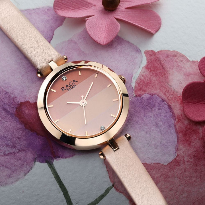 Raga Women's Blossom Elegance Pastel Pink Dial & Leather Grace Watch - The Watch Factory ®