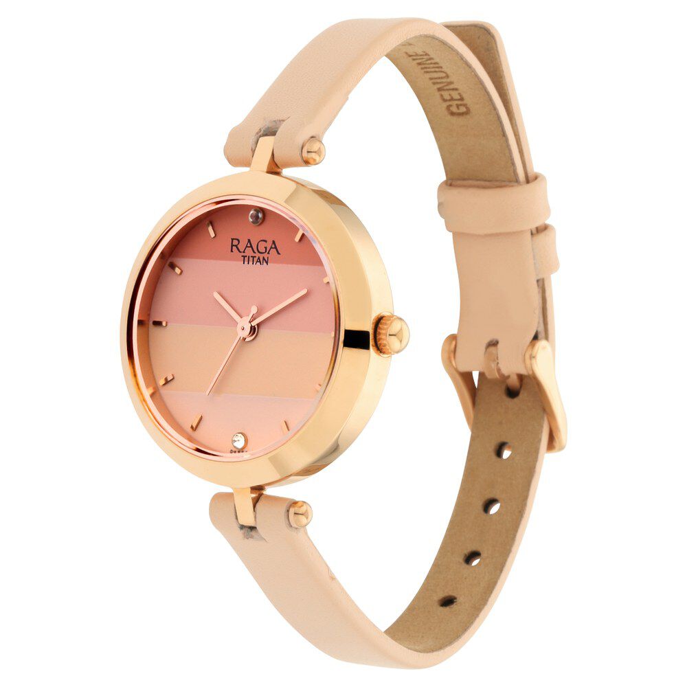 Raga Women's Blossom Elegance Pastel Pink Dial & Leather Grace Watch - The Watch Factory ®