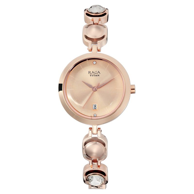 Titan Raga Viva Rose Gold Dial Analog With Date Metal Strap Watch For Women