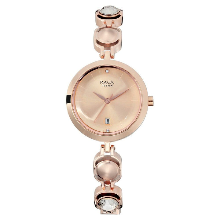 Titan Raga Viva Rose Gold Dial Analog with Date Metal Strap watch for Women - The Watch Factory ®