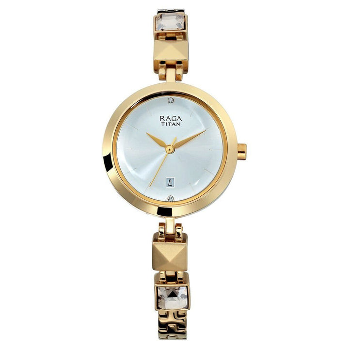 Titan Raga Viva Silver Dial Analog with Date Golden Metal Strap watch for Women - The Watch Factory ®