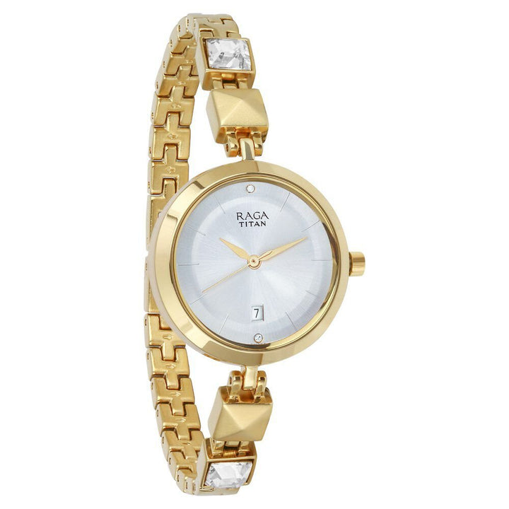 Titan Raga Viva Silver Dial Analog with Date Golden Metal Strap watch for Women - The Watch Factory ®