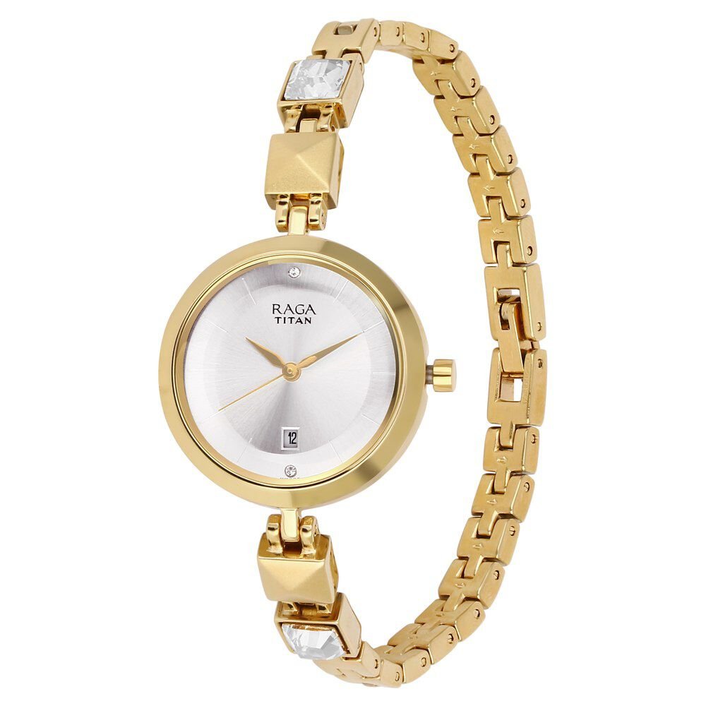 Titan Raga Viva Silver Dial Analog with Date Golden Metal Strap watch for Women - The Watch Factory ®