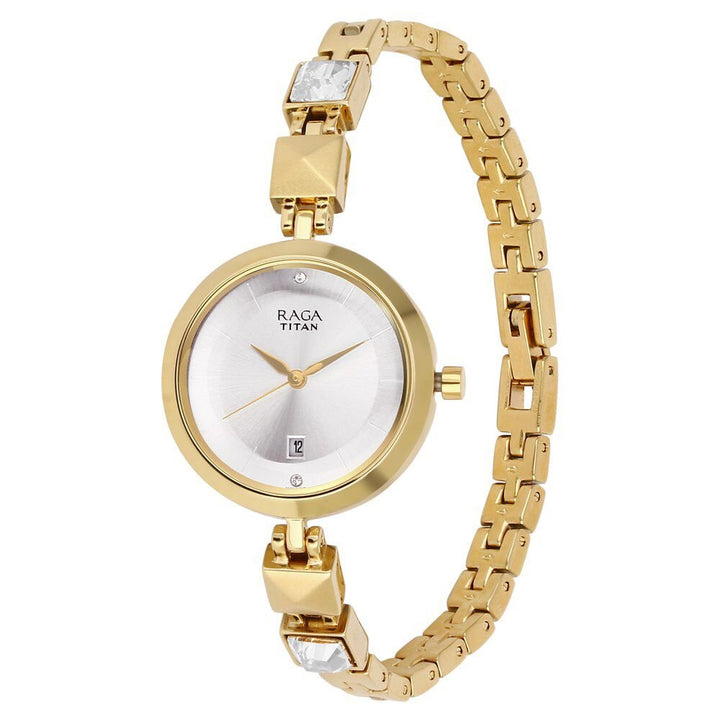 Titan Raga Viva Silver Dial Analog with Date Golden Metal Strap watch for Women - The Watch Factory ®