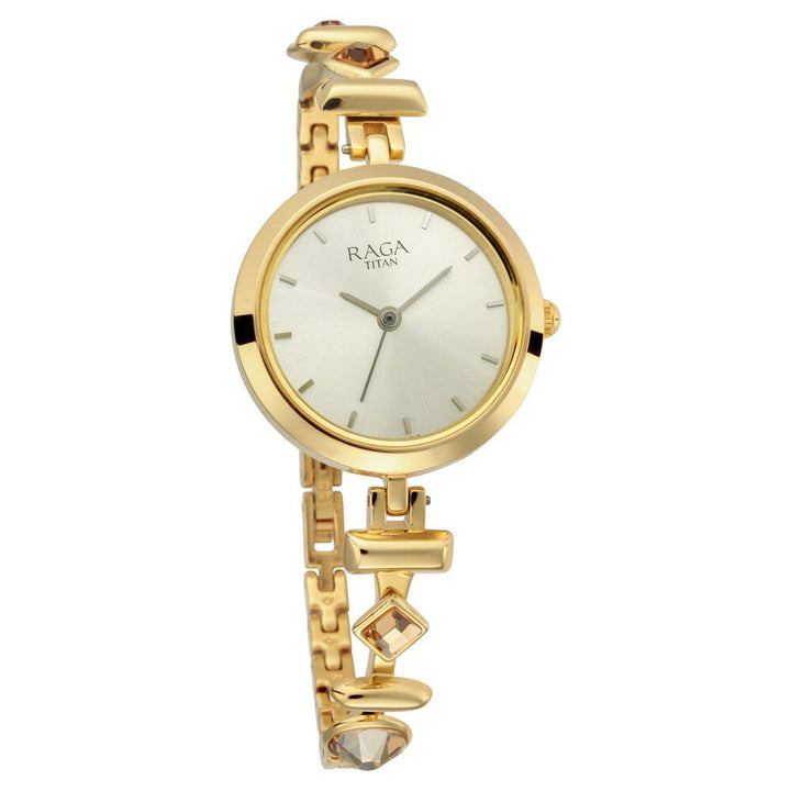 Titan Raga Facets Champagne Dial Analog Stainless Steel Strap Watch for Women NS2606YM05