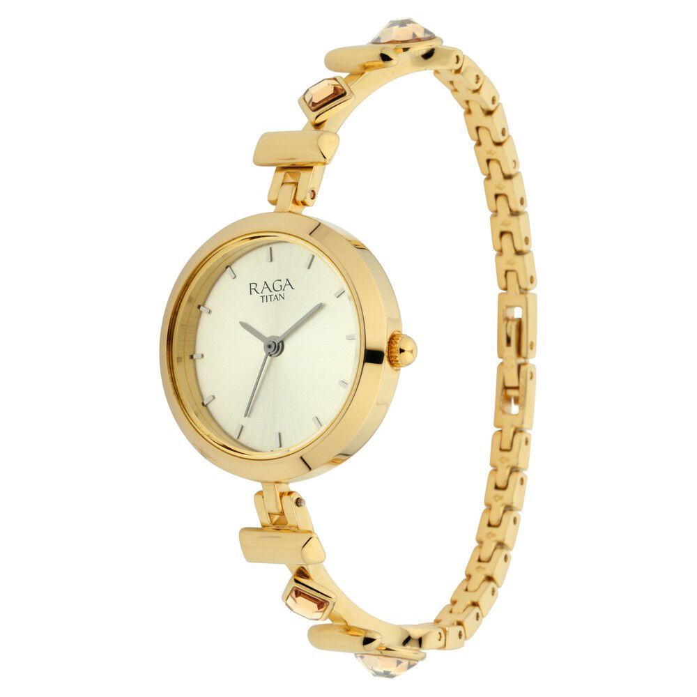 Titan Raga Facets Champagne Dial Analog Stainless Steel Strap Watch for Women NS2606YM05