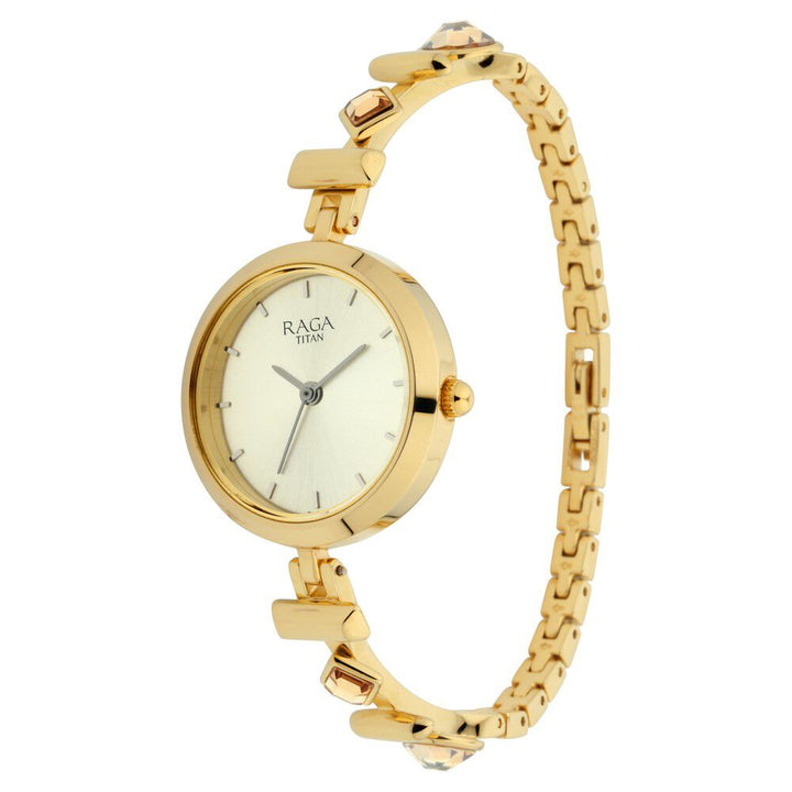 Titan Raga Facets Champagne Dial Analog Stainless Steel Strap Watch for Women NS2606YM05