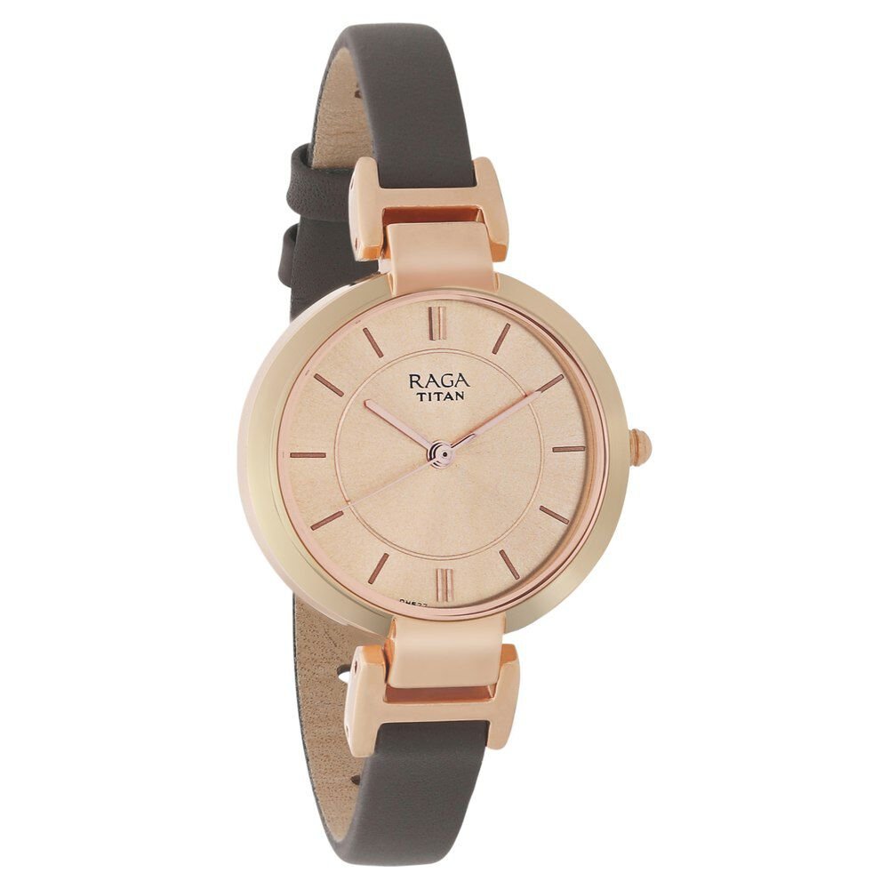 Titan Raga Viva Rose Gold Dial Analog Leather Strap watch for Women - The Watch Factory ®