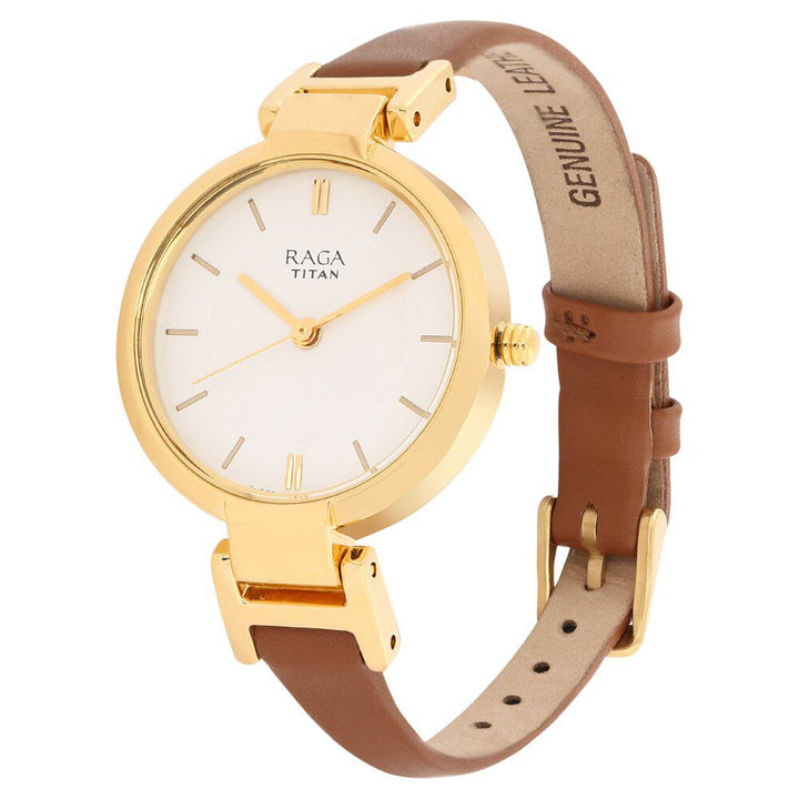 Titan Raga Viva White Dial Women Watch With Leather Strap NP2608YL01