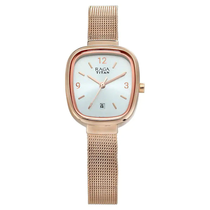 Titan Raga Silver Dial Rose Gold Stainless Steel Strap Watch NL2610WM01 (DH554)