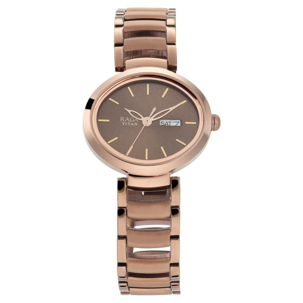 Titan Raga Viva Brown Dial Analog with Day and Date Metal Strap Watch for Women - The Watch Factory ®