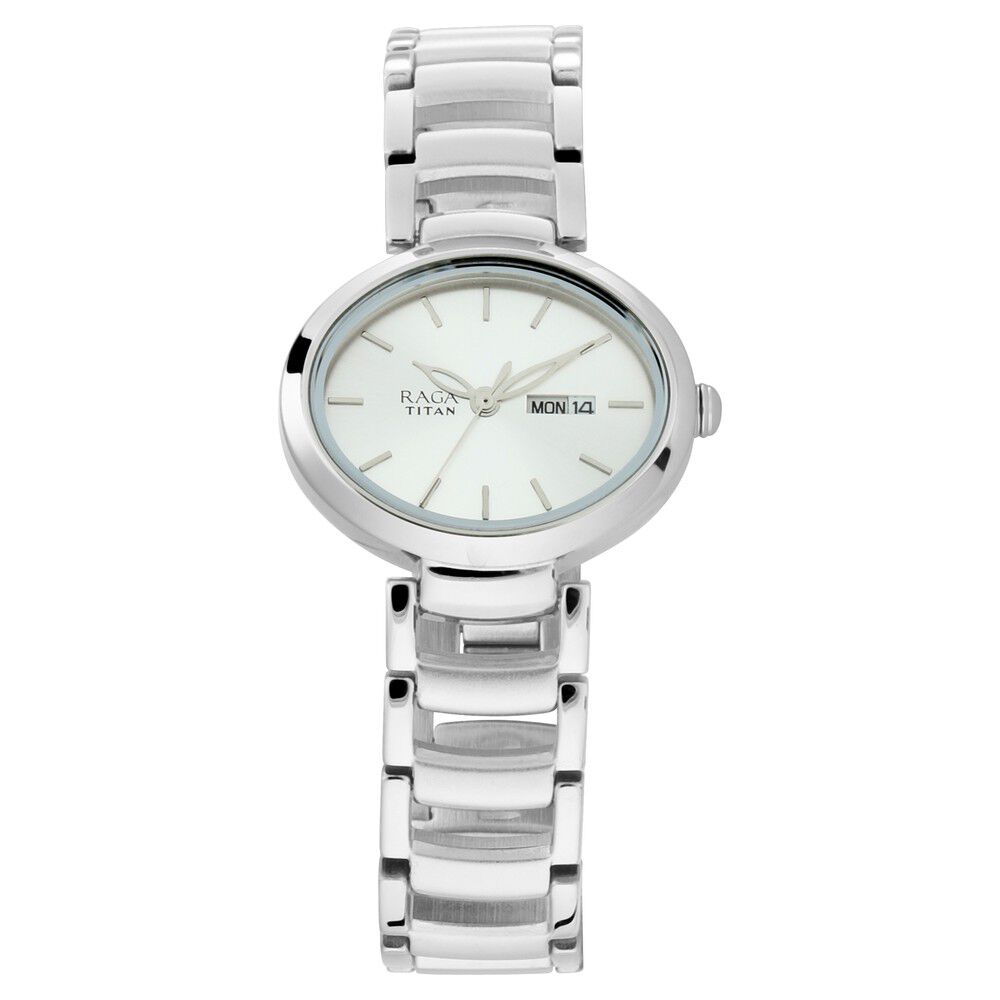 Titan Raga Viva Silver Dial Analog with Day and Date Metal Strap Watch for Women - The Watch Factory ®