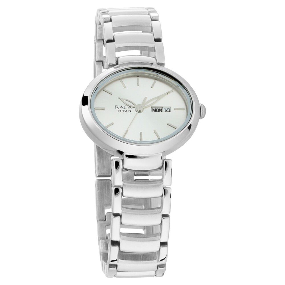 Titan Raga Viva Silver Dial Analog with Day and Date Metal Strap Watch for Women NS2620SM01