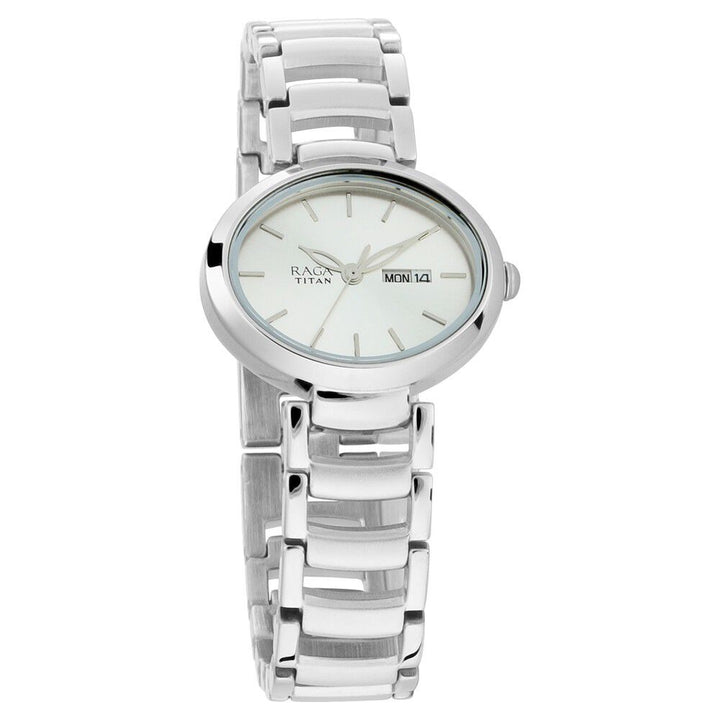 Titan Raga Viva Silver Dial Analog with Day and Date Metal Strap Watch for Women NS2620SM01