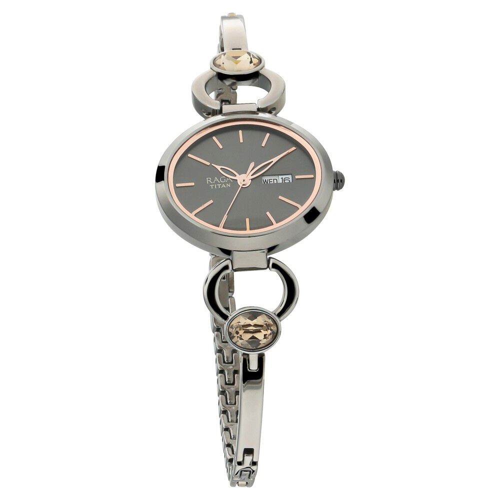 Titan Raga Viva Grey Dial Analog with Day and Date Metal Strap Watch for Women NS2621QM01
