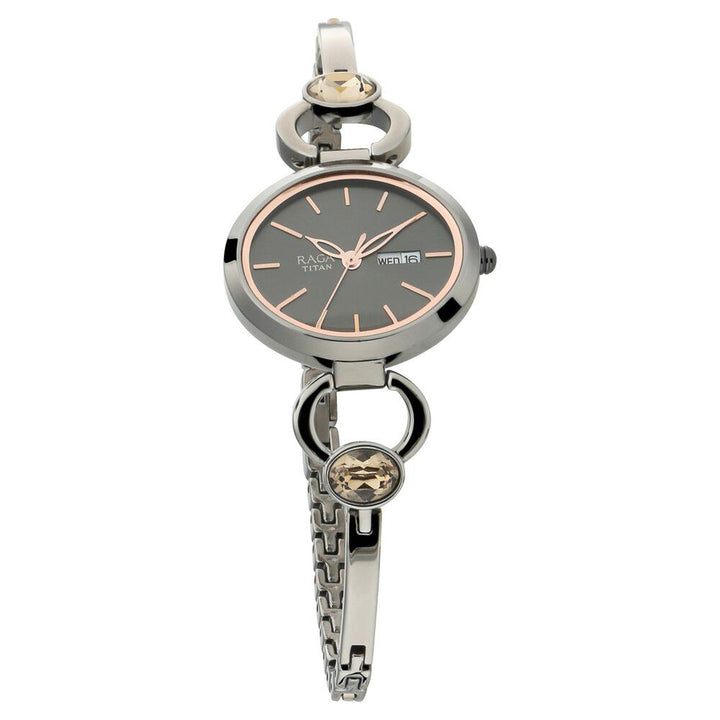 Titan Raga Viva Grey Dial Analog with Day and Date Metal Strap Watch for Women NS2621QM01
