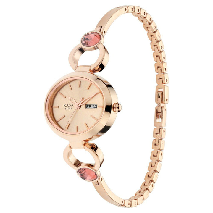 Titan Raga Viva Rose Gold Dial Analog with Day and Date Metal Strap Watch for Women - The Watch Factory ®