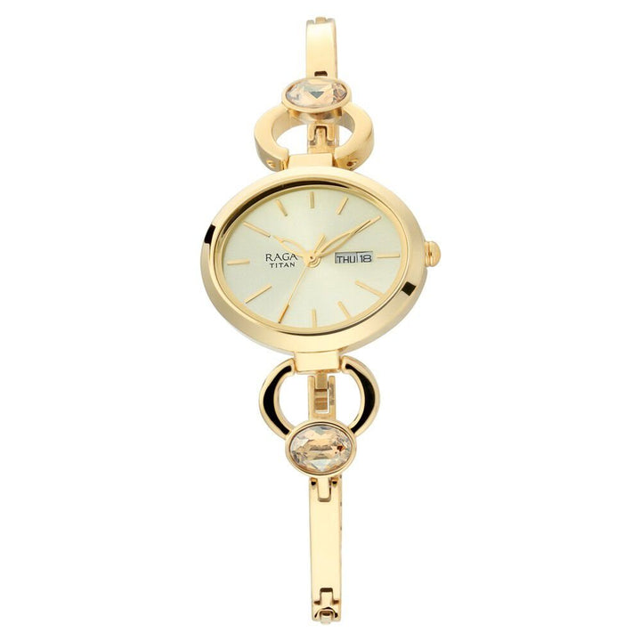 Titan Raga Viva Champagne Dial Analog with Day and Date Metal Strap watch for Women - The Watch Factory ®