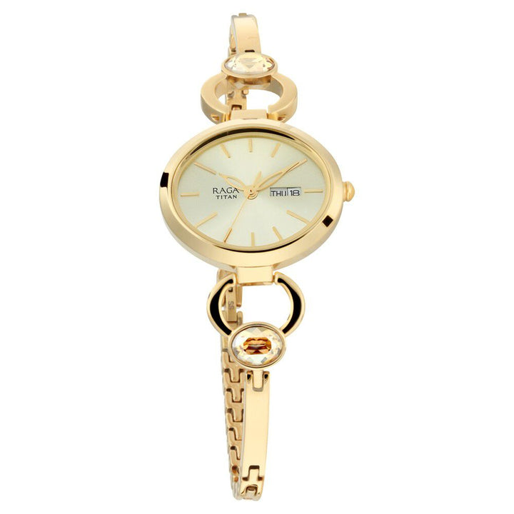 Titan Raga Viva Champagne Dial Analog with Day and Date Metal Strap watch for Women NS2621YM01
