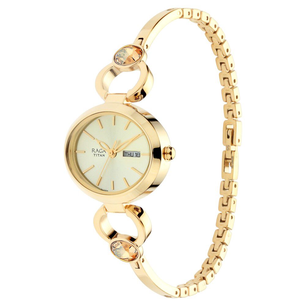 Titan Raga Viva Champagne Dial Analog with Day and Date Metal Strap watch for Women - The Watch Factory ®