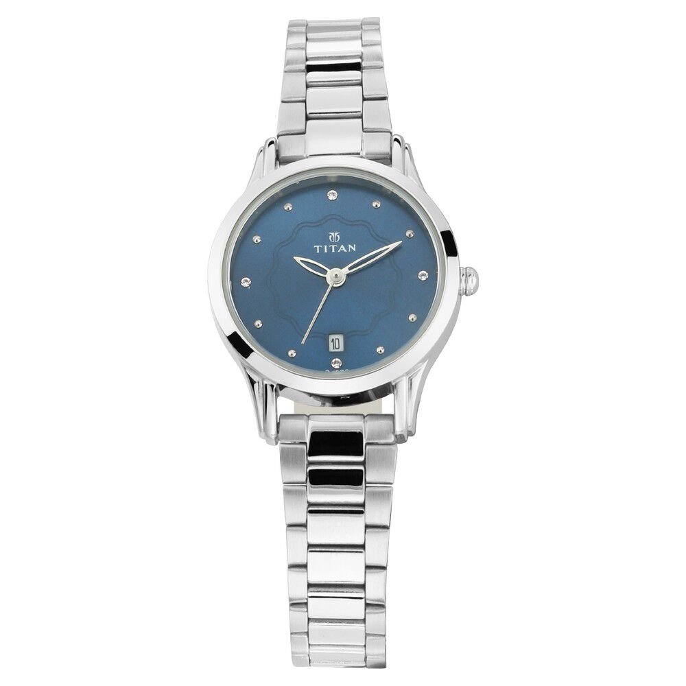 Titan Quartz Analog with Date Blue Dial Metal Strap Watch for Women - The Watch Factory ®