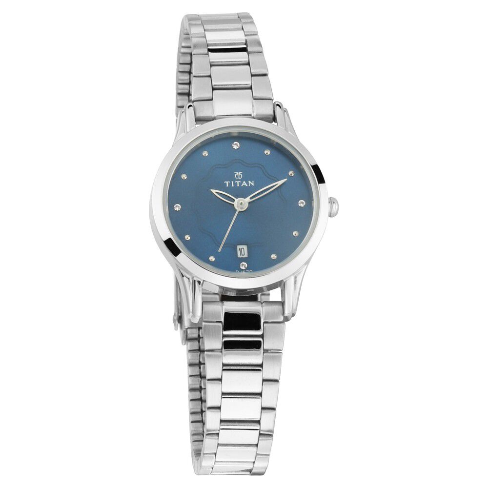 Titan Quartz Analog with Date Blue Dial Metal Strap Watch for Women NS2628SM01