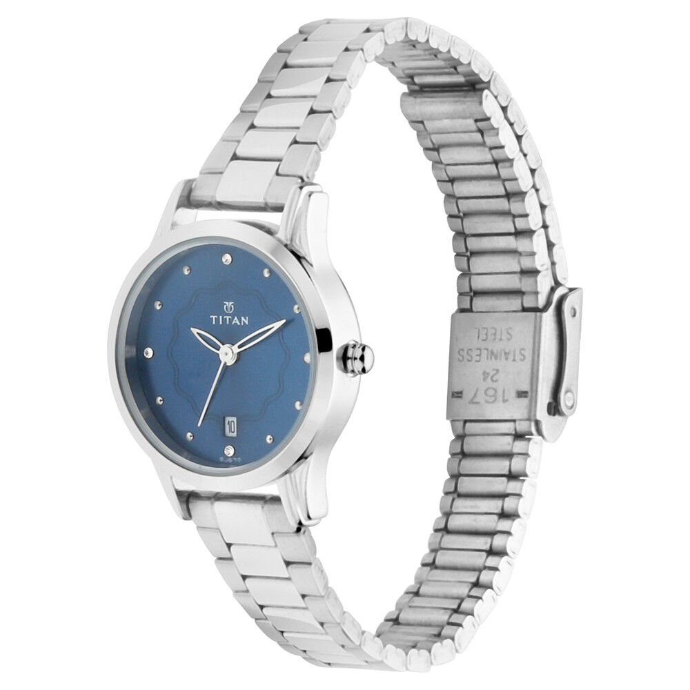 Titan Quartz Analog with Date Blue Dial Metal Strap Watch for Women - The Watch Factory ®
