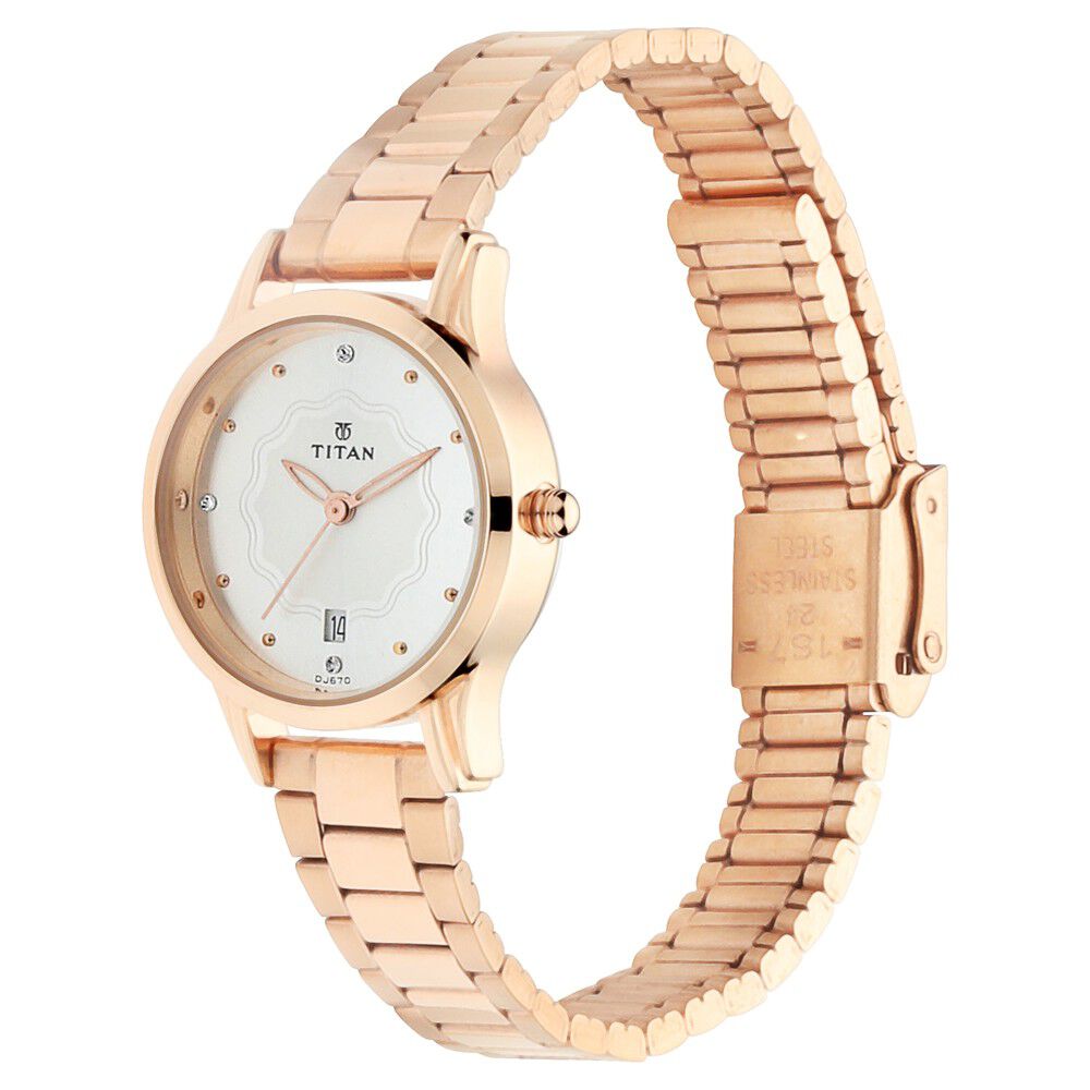 Titan Quartz Analog with Date Silver Dial Metal Strap Watch for Women - The Watch Factory ®