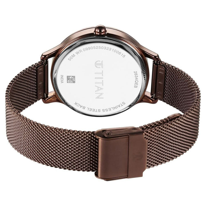 Titan Purple Glam It Up Brown Dial Analog with Date Stainless Steel Strap Watch for Women - The Watch Factory ®