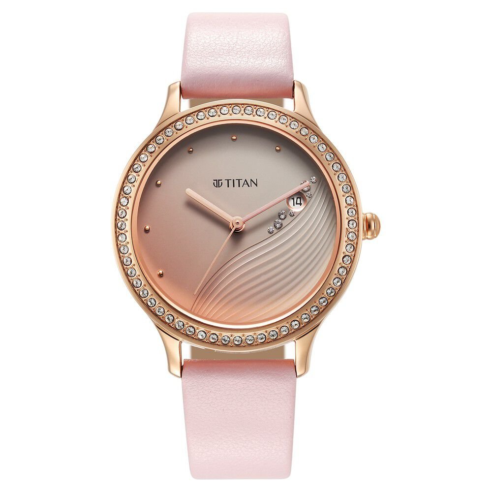 Titan Purple Glam It Up Pink Dial Analog with Date Strap Watch for Women - The Watch Factory ®