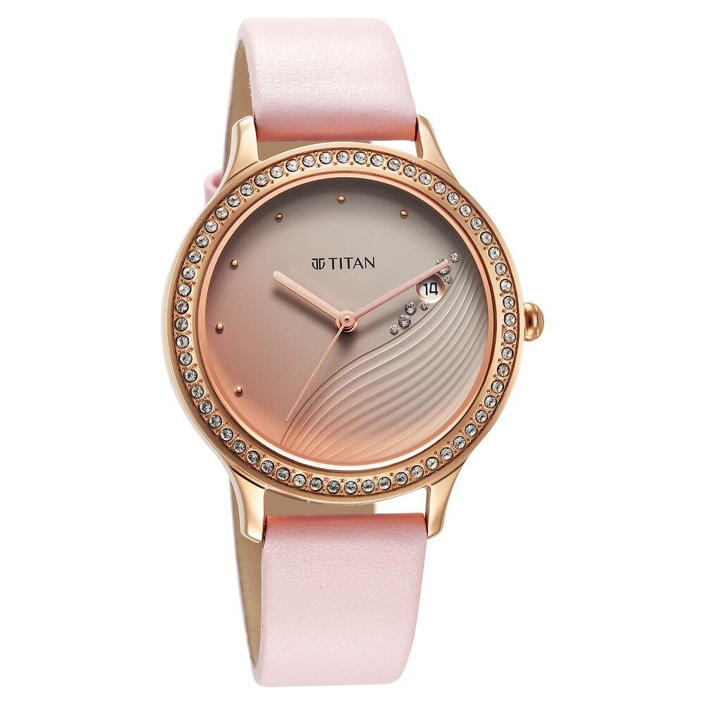 Titan Purple Glam It Up Pink Dial Analog with Date Strap Watch for Women - The Watch Factory ®
