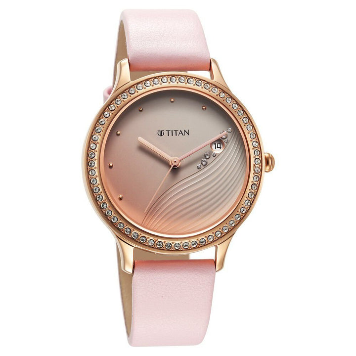 Titan Purple Glam It Up Pink Dial Analog with Date Strap Watch for Women - The Watch Factory ®