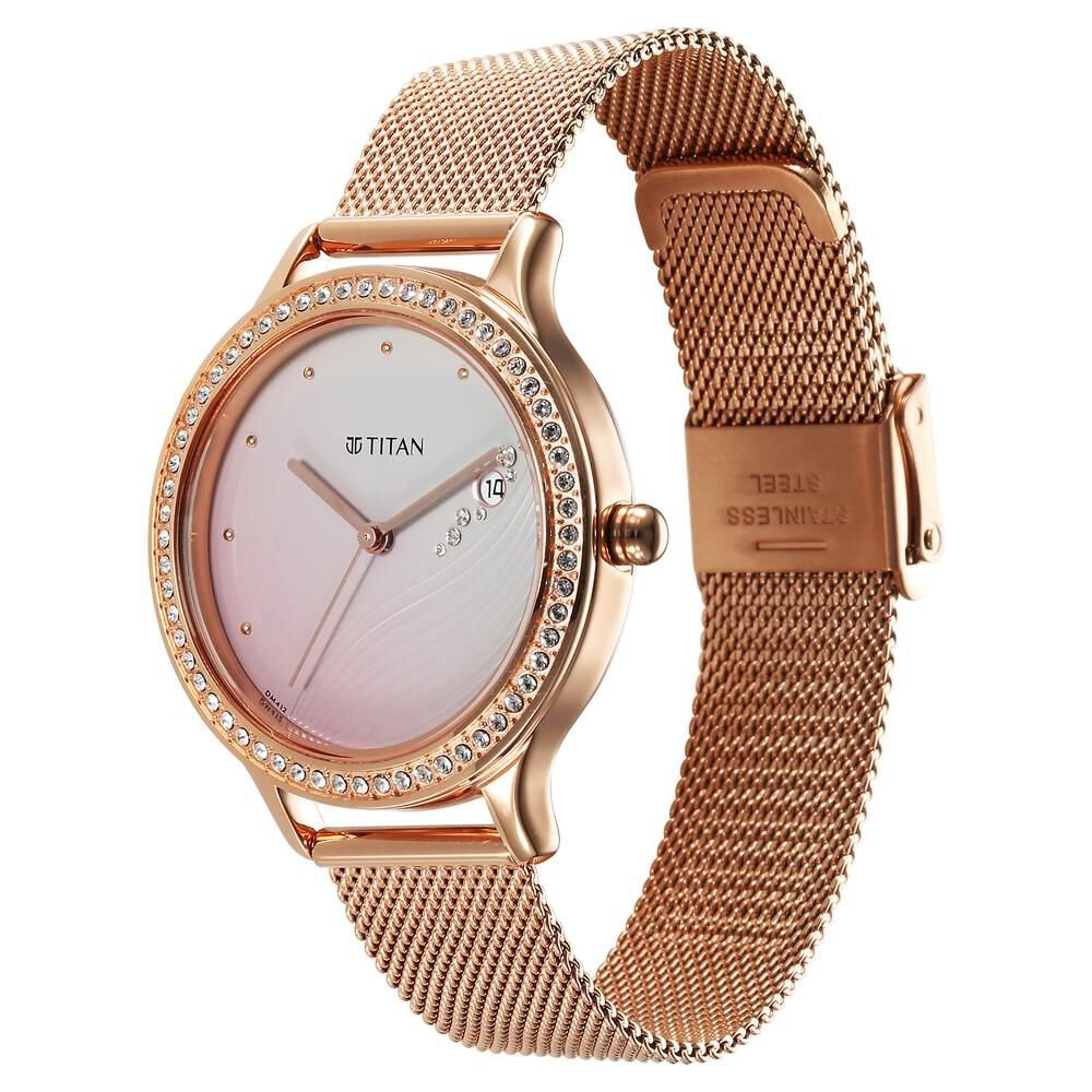 Titan Purple Glam It Up Pink Dial Analog with Date Stainless Steel Strap Watch for Women - The Watch Factory ®