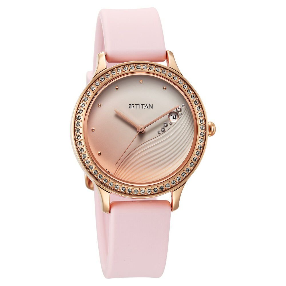 Titan Purple Glam It Up Pink Dial Analog with Date Silicone Strap Watch for Women - The Watch Factory ®