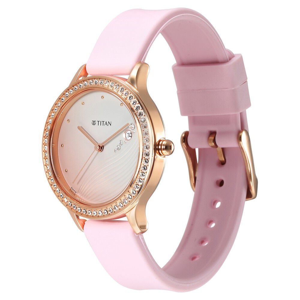 Titan Purple Glam It Up Pink Dial Analog with Date Silicone Strap Watch for Women - The Watch Factory ®