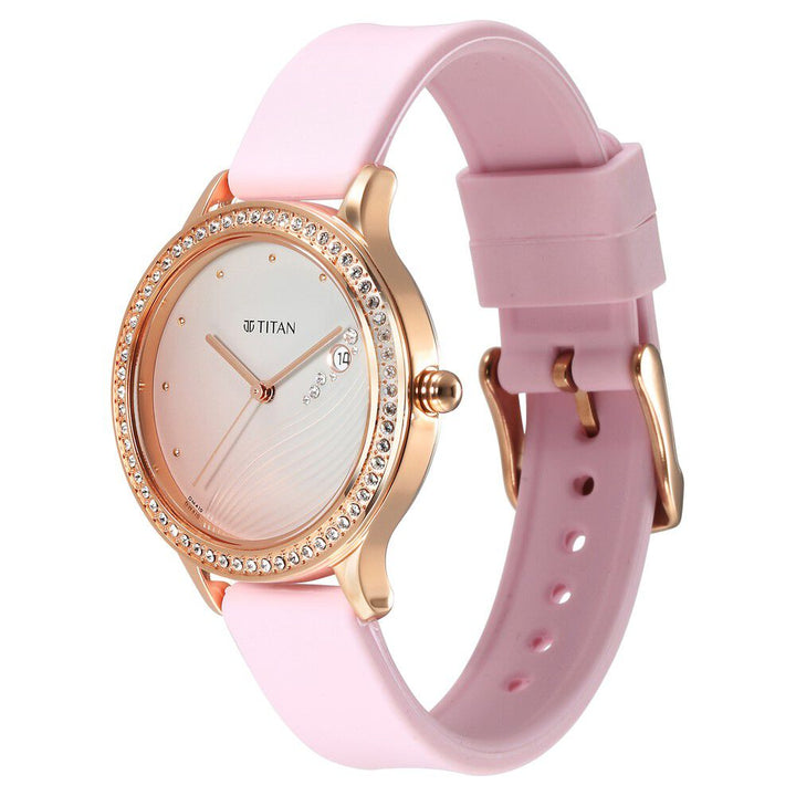 Titan Purple Glam It Up Pink Dial Analog with Date Silicone Strap Watch for Women - The Watch Factory ®
