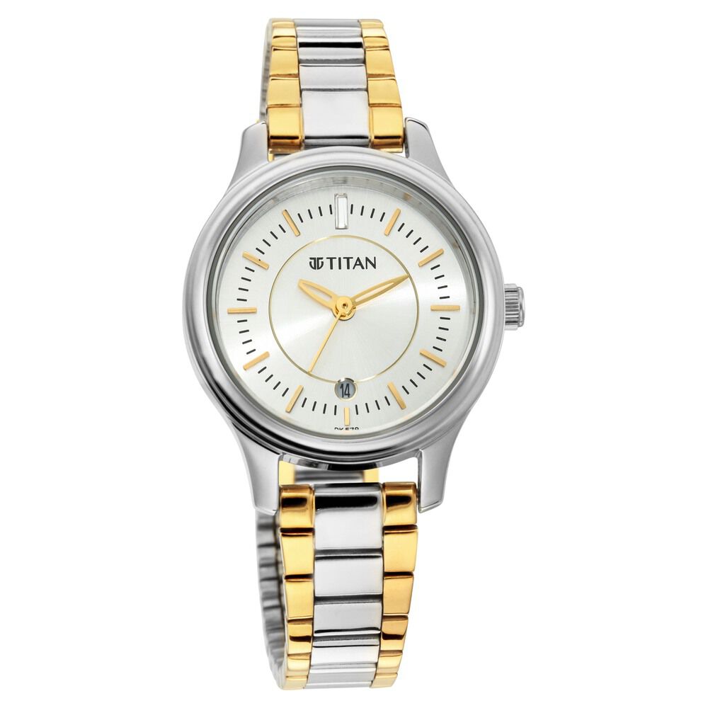Titan Quartz Analog with Date Silver Dial Metal Strap Watch for Women - The Watch Factory ®