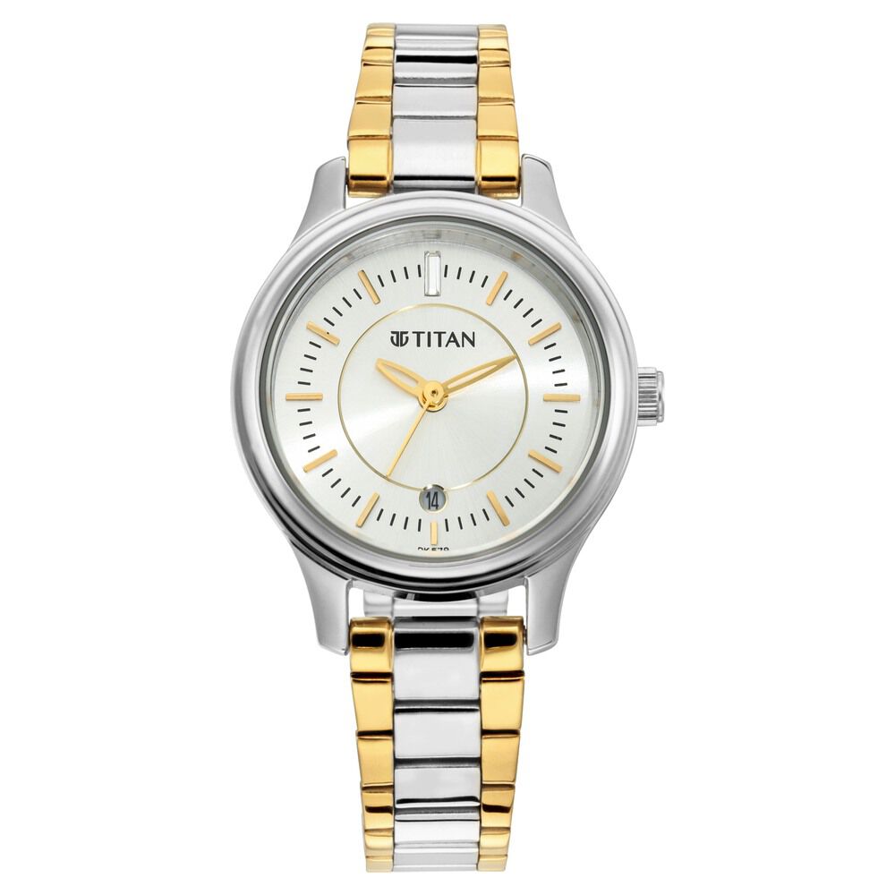 Titan Quartz Analog with Date Silver Dial Metal Strap Watch for Women - The Watch Factory ®