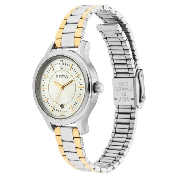 Titan Quartz Analog with Date Silver Dial Metal Strap Watch for Women - The Watch Factory ®