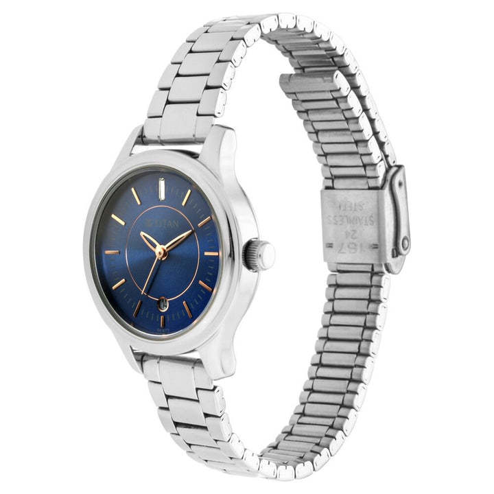Titan Quartz Analog with Date Blue Dial Metal Strap Watch for Women NS2638SM01