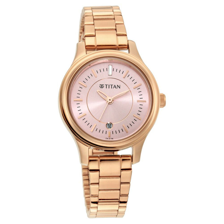 Titan Quartz Analog with Date Rose Gold Dial Metal Strap Watch for Women NS2638WM01